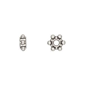 Bead 1pkg20 silver-plated "pewter", 8.5x3.5mm beaded rondelle, antique