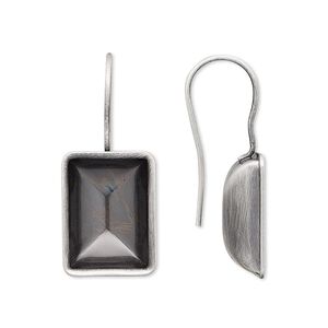 Ear wire fishhook 1pkg4 Almost Instant Jewelry&reg; antique silver-plated, 30x13mm / 14x10mm rectangle glue-in setting, 20 gauge brass 2 pair