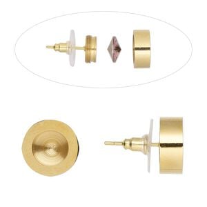Earstud 1pkg2 Almost Instant Jewelry&reg; 12mm round / SS39 rivoli or chaton glue-in setting / comfort clutch, gold-finished stainless steel / acrylic 1 pair