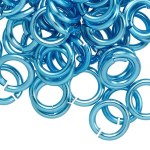 Jump ring 1pkg100 aluminum, 12mm round, 12 gauge / 7.9mm inside diameter / light blue