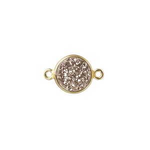 Druzy agate / sterling silver 1pkg1, electrocoated gold finished hand-cut flat round link 11mm