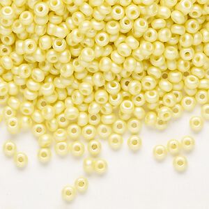 Seed bead, Preciosa Ornela Czech glass, pkg/50g, #8 rocaille, opaque PermaLux dyed yellow chalkwhite, (22001).