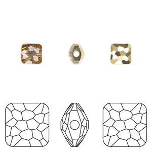 Bead 1pkg4 crystal aurum, Crystal Passions&reg; 6mm puffed square 5035