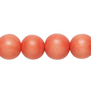 Bead 1pkg1, Taiwanese cheesewood (dyed / waxed), orange, 11-12mm round, 15-1/2 to 16 inches.