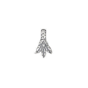 Bail, JBB Findings, ice-pick, antiqued sterling silver, 14x8mm fancy leaf, 9mm grip length. Sold individually.