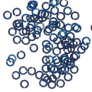 Jump ring 1pkg100 aluminum, 4mm round, 20 gauge / 2.4mm inside diameter / dark blue