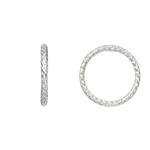 Jump ring 1pkg4 sterling silver, 18mm soldered closed textured round, 15 gauge / 14.8mm inside diameter