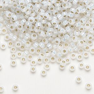 Seed bead, Miyuki, glass, pkg/250g, #8 rocaille, translucent silver-lined opal (RR-551).