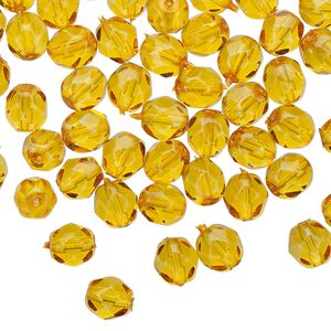 Bead 1pkg60 Czech fire-polished glass, 6mm faceted round, translucent dipped d&eacute;cor honey