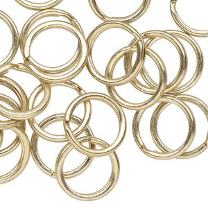 Split ring 1pkg50 brass-finished, 14mm round, 10.7mm inside diameter / steel / antique