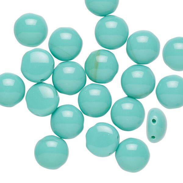 Bead, Preciosa Candy&trade;, Czech pressed glass, opaque turquoise, 8mm candy with (2) 0.8-0.9mm holes. Sold per pkg of 20. image number 0