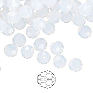 Bead 24pk white opal, Preciosa Czech crystal 6mm round