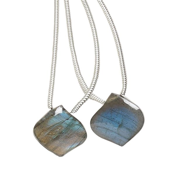 Labradorite 1pkg2, hand-cut top-drilled puffed teardrop bead natural 14x14mm image number 0