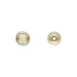 Bead 1pkg2 14Kt gold-filled, 8mm corrugated round