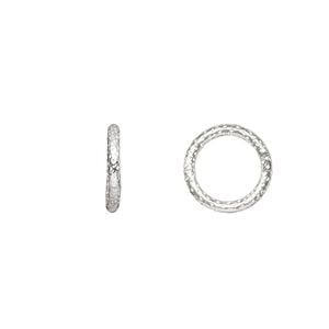 Jump ring 1pkg4 sterling silver, 12mm soldered closed textured round, 15 gauge / 8.7mm inside diameter