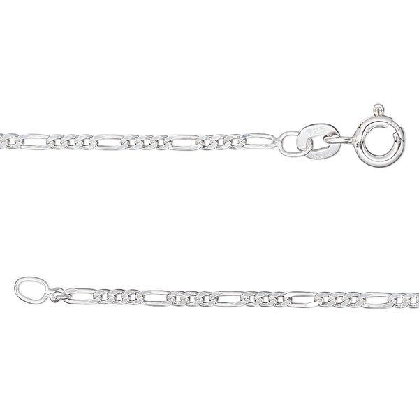 Chain 1pkg1 sterling silver figaro, 1.7mm / mixed clasp, Gossamer&trade; 30 inch image number 0