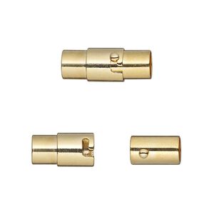 Clasp magnetic 1pkg2, 18x7mm round locking tube / fits 5mm cord, gold-finished brass 1-strand