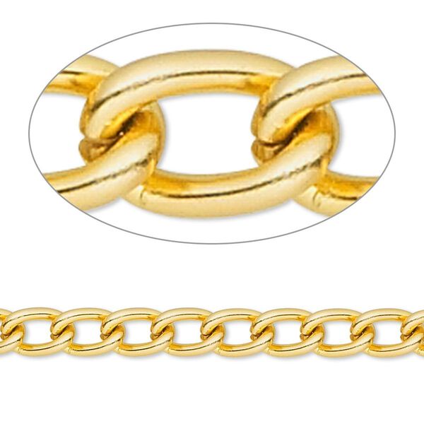 Chain 1pkg1 curb, 5mm, aluminum / anodized gold 25 foot unfinished image number 0