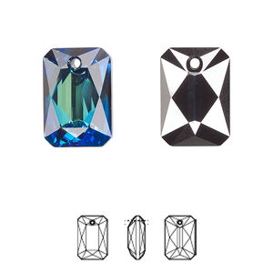 Drop 1pk crystal Bermuda blue P, Crystal Passions&reg; 16x11.5mm pendant emerald cut 6435
