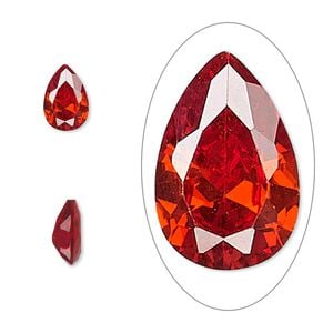 Gem, cubic zirconia, ruby red, 9x6mm faceted pear, Mohs hardness 8-1/2. Sold individually.