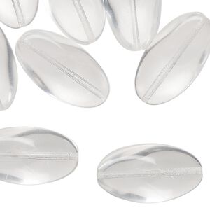 Bead, pressed glass, clear, 23x12mm puffed oval. Sold per 2-ounce pkg, approximately 15 beads.