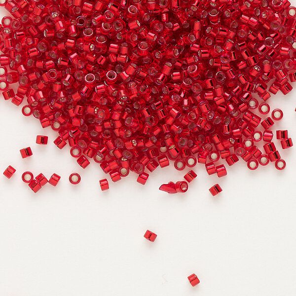 Seed bead, Delica&reg; 1pkg7.5g glass, #11 round, transparent silver-lined red / outside dyed (DB-0602) image number 0