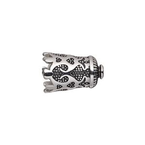 Cone, enamel and stainless steel, black, 18x12mm with dots and lines, 9.5mm inside diameter. Sold individually.
