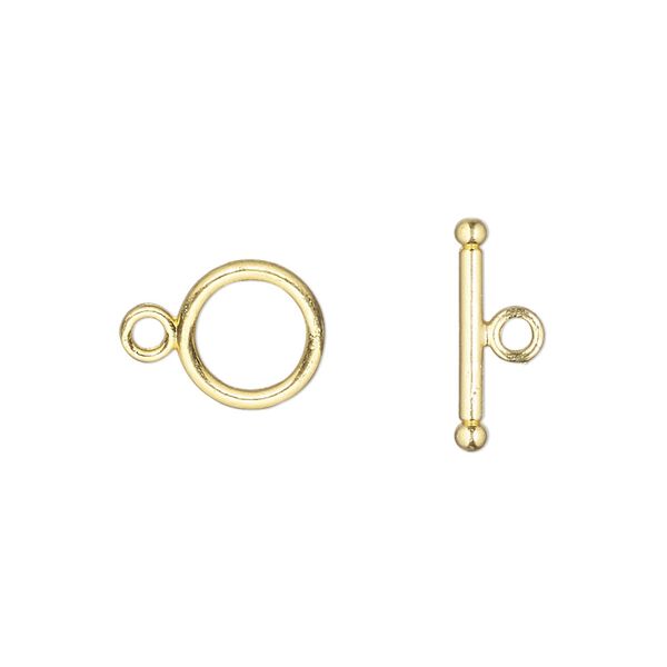 Clasp toggle 1pkg20 "pewter" (zinc alloy), 10mm round, gold-finished 1-strand image number 0