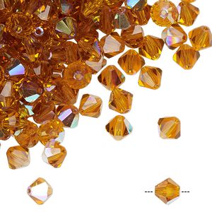 Bead 288pk topaz AB, Preciosa Czech crystal 6mm bicone