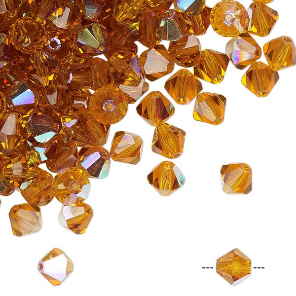 Bead 288pk topaz AB, Preciosa Czech crystal 6mm bicone image number 0