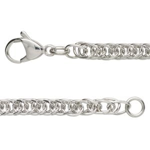 Chain 1pkg1 curb, 5mm double / lobster claw clasp, stainless steel 18 inch