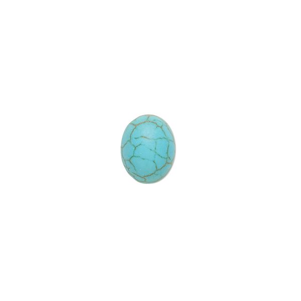 Cabochon, "turquoise" (resin) (imitation), 10x8mm calibrated oval with matrix. Sold per pkg of 4. image number 0