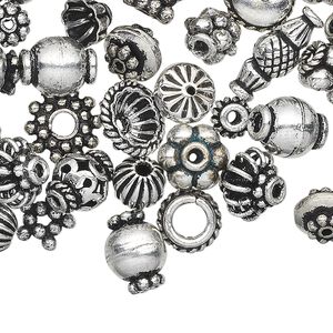 Bead cap mix 1pkg100 silver-plated, 4x1mm-11x5mm mixed shape, copper antique