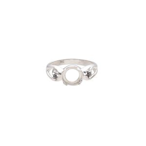 Ring, antiqued sterling silver, 9mm band with starfish design and open back with 8mm round cabochon 4-prong setting, size 9. Sold individually.
