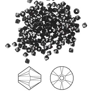 Bead 144pk jet, Crystal Passions&reg; 2.5mm bicone 5328