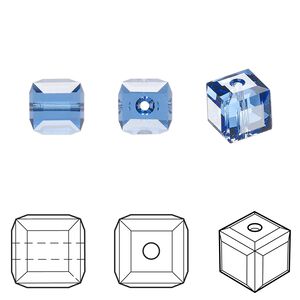 Bead 6pk sapphire, Crystal Passions&reg; 8mm cube 5601