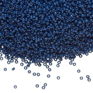 Seed bead, Miyuki, glass, pkg/250g, #15 rocaille, Duracoat&reg; opaque outside dyed navy blue, (RR-4493).