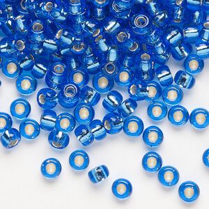 Seed bead, Miyuki, glass, pkg/250g, #6 rocaille, transparent silver-lined light blue (RR-19).