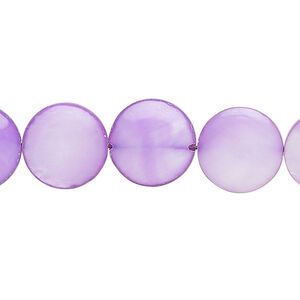 Mother-of-pearl shell 1pkg1, puffed flat round bead 15 inch dark lavender 12-13mm