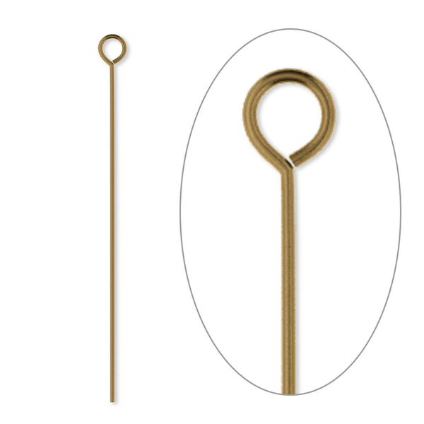 Eye pin 1pkg100 gold-plated, 1.5 inch, 24 gauge brass antique image number 0