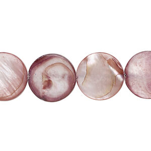 Mother-of-pearl shell 1pkg1, puffed flat round bead 15 inch dark taupe 13-14mm