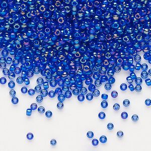 Seed bead, Dyna-Mites&trade;, glass, pkg/1/2kg, #11 round, translucent rainbow cobalt, (14R 11/0 RR).