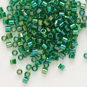Seed bead, Delica&reg;, glass, pkg/250g, #8 round, translucent rainbow green (DBL-0152).