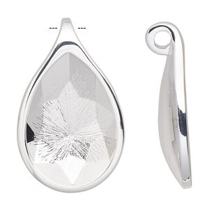 Pendant, Almost Instant Jewelry&reg;, silver-plated "pewter" (zinc-based alloy), 39x24mm with 30x20mm pear setting. Sold individually.