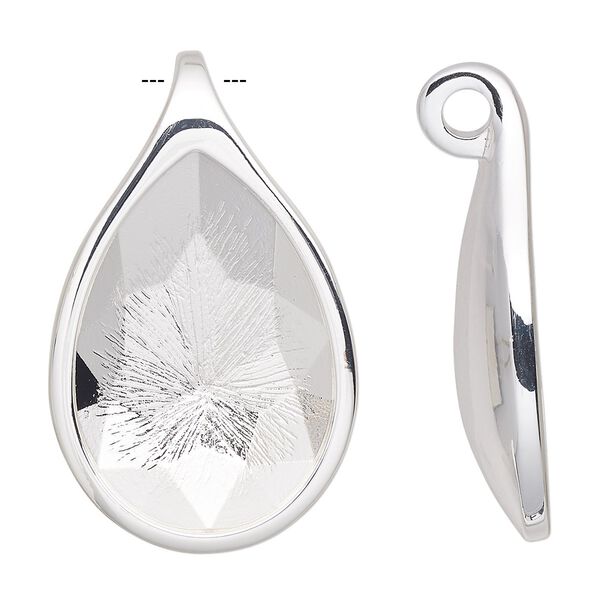 Pendant, Almost Instant Jewelry&reg;, silver-plated "pewter" (zinc-based alloy), 39x24mm with 30x20mm pear setting. Sold individually. image number 0