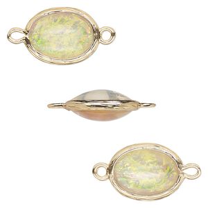 Link, Opalized Ice&trade;, "opal" (resin) and gold-finished brass, white, 16x12mm double-sided oval. Sold per pkg of 4.