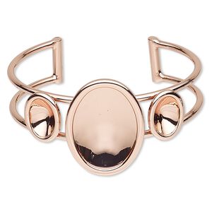 Bracelet, Almost Instant Jewelry&reg;, cuff, copper-plated brass and "pewter" (zinc-based alloy), 35mm wide with 14x10mm and 30x22mm oval settings, adjustable. Sold individually.