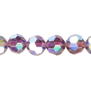 Bead 1pk 32 facets translucent amethyst purple AB, Celestial Crystal&reg; 10mm round 15.5-16 inch