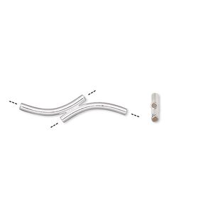 Bead 1pkg6 silver-plated, 22x5mm double curved tube, brass