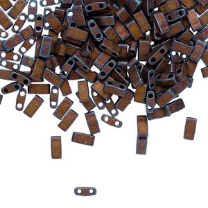 Seed bead, TILA&reg;, glass, pkg/40g, 5x2.3mm half tila rectangle, opaque matte metallic dark raspberry, (HTL-2005).